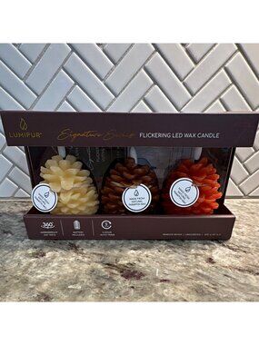 LumiPur Signature Series Flickering LED Wax Pinecone Candles Remote Ready Unscen